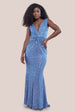 Goddiva Twisted Front Sequin Maxi Dress - Blue