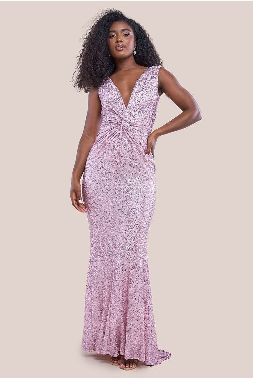 Goddiva Twisted Front Sequin Maxi - Blush