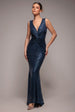 Goddiva Twisted Front Sequin Maxi Dress - Navy