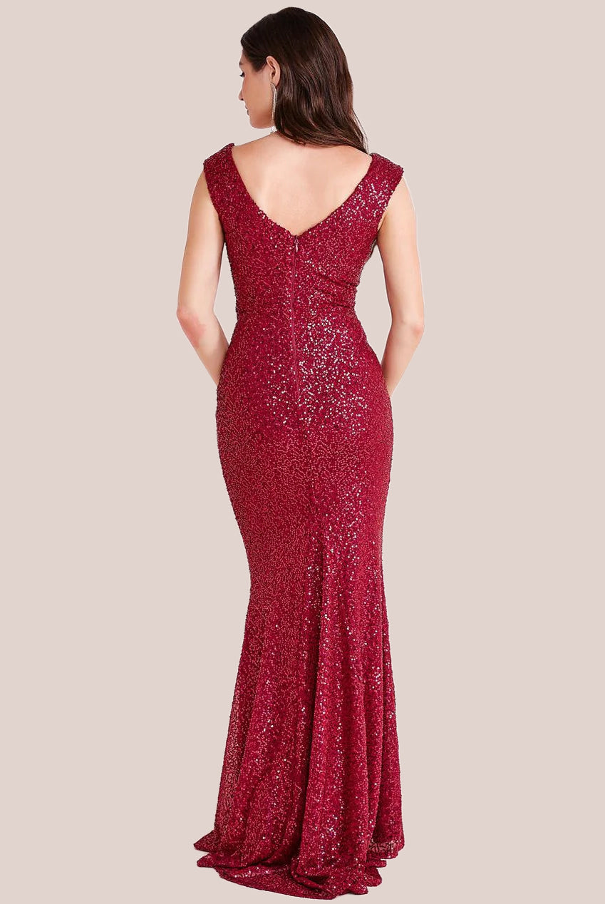 Goddiva Twisted Front Sequin Maxi - Burgundy