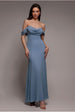Goddiva Chiffon Bardot Cowl Neck Maxi Dress - Duskyblue