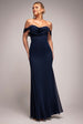 Goddiva Chiffon Bardot Cowl Neck Maxi Dress - Navy