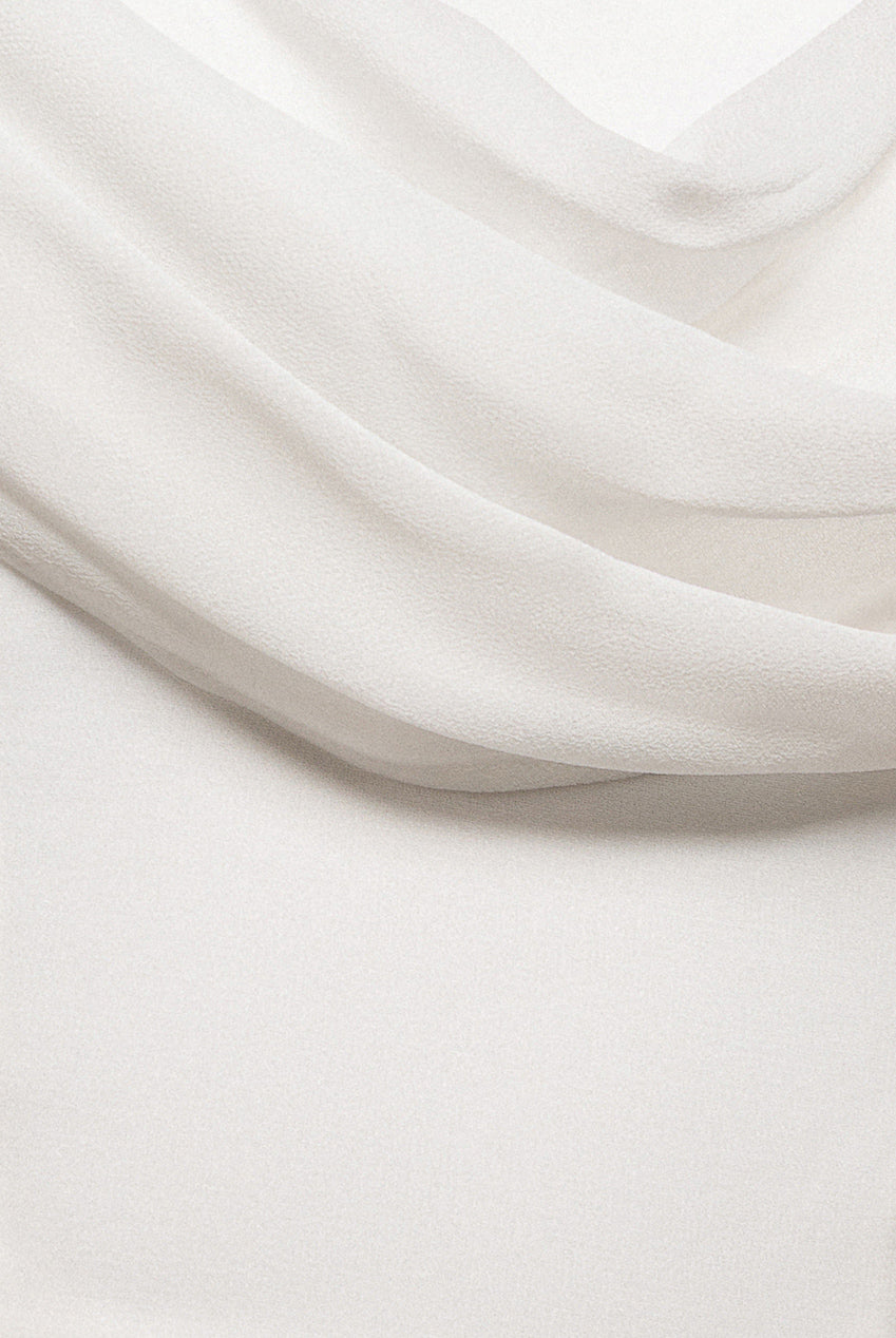 Goddiva Chiffon Bardot Cowl Neck Maxi Dress - White