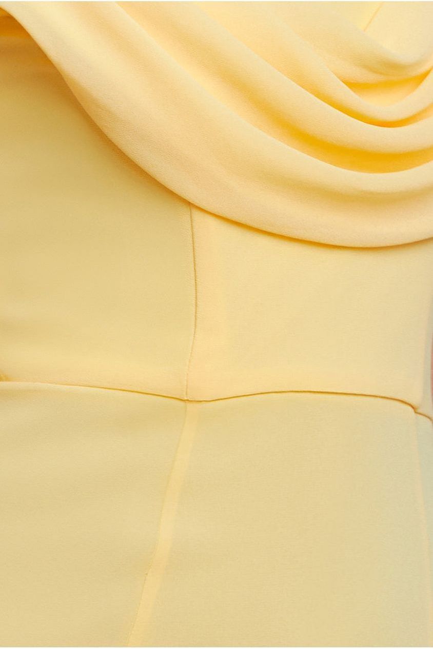 Goddiva Chiffon Bardot Cowl Neck Maxi Dress - Lemon