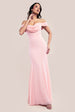 Goddiva Chiffon Bardot Cowl Neck Maxi Dress - Blush