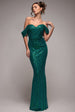 Goddiva Off The Shoulder Sequin Wing Maxi - Emerald Green