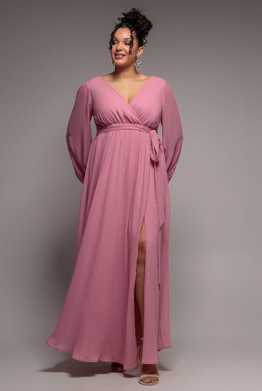 women's dusty pink dress Goddiva Plus Wrap Back With Front Slit Chiffon Maxi Size:Blue-Stripe/S Hapimo Women's Knee Length burgundy shoes length blush dress for