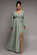 Goddiva Plus Wrap Back With Front Slit Chiffon Maxi Dress - Sage Green