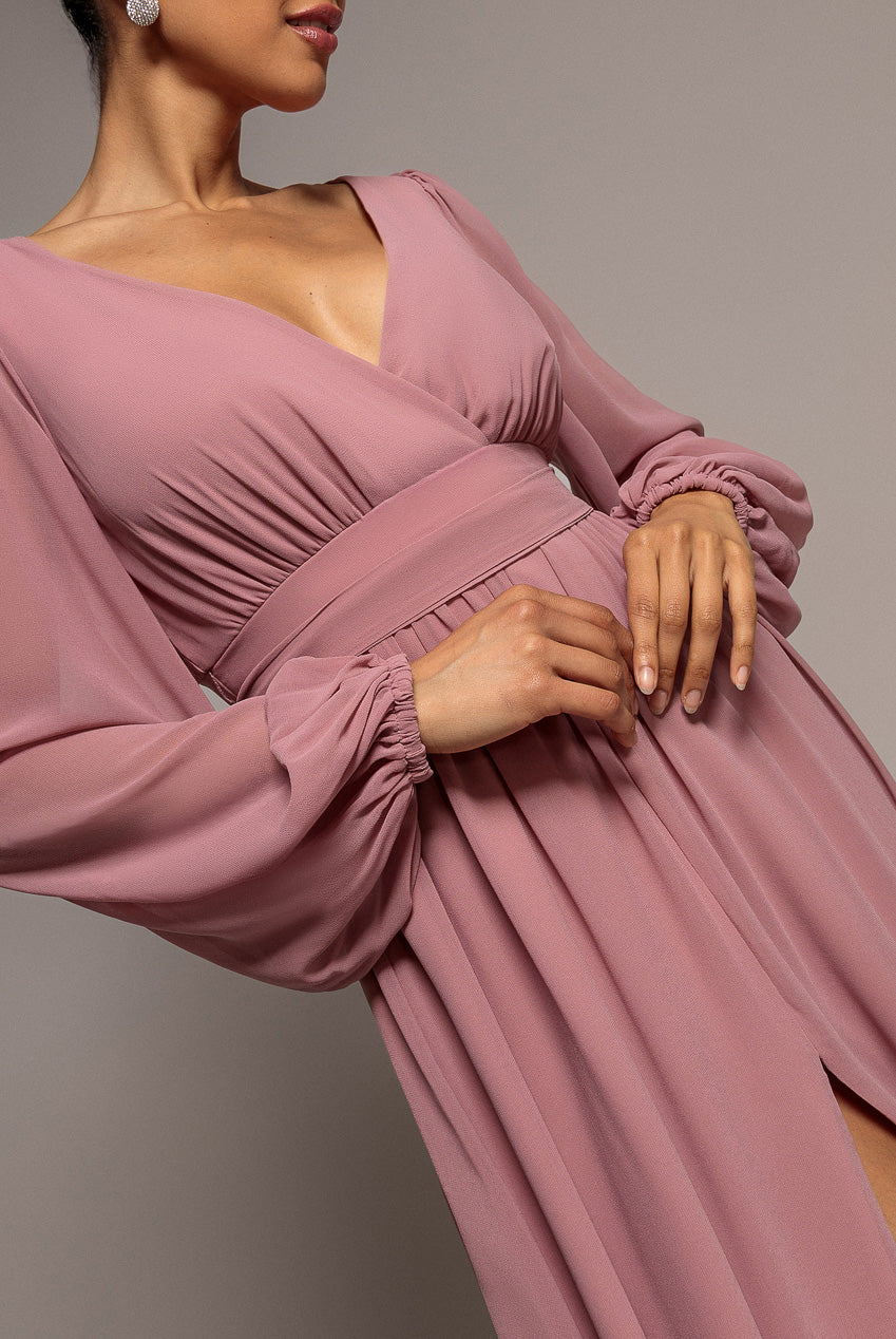 Goddiva Wrap Back With Front Slit Chiffon Maxi Dress - Lilac