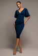 Goddiva Flutter Sleeve Wrap Midi Dress - Navy Blue