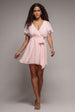 Goddiva Flutter Sleeve Wrap Mini Dress With Elasticated Waist - Soft Pink