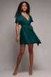 Goddiva Flutter Sleeve Wrap Mini Dress With Elasticated Waist - Green