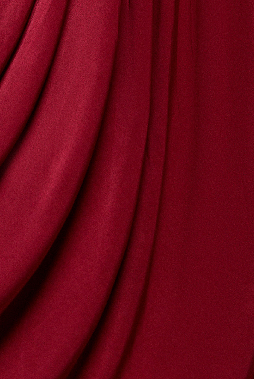 Goddiva Gathered Bardot Bodice Maxi With Slit - Berry