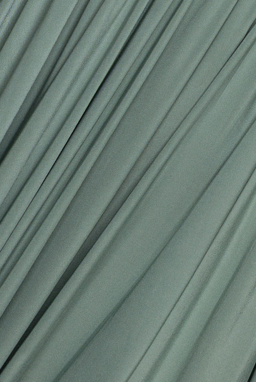 Goddiva Gathered Bardot Maxi Dress With Front Split - Dark Sage