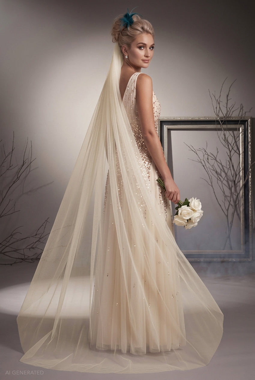 Goddiva Sequin A-line Maxi Dress Jilted Bride Halloween Costume - Ivory