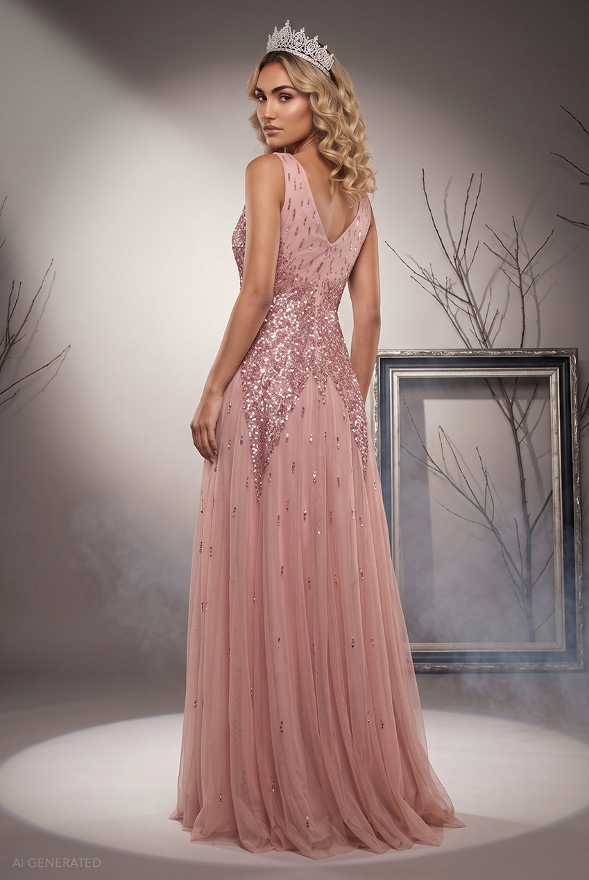 Goddiva Sequin A-line Maxi Dress Glinda-Inspired Halloween Costume - Blush Pink