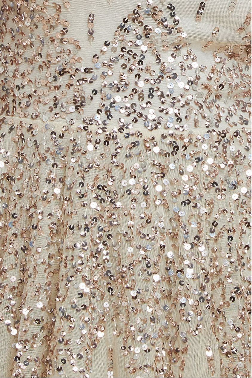 Goddiva Sunray Hand Embellished Sequin A-Line Sleeveless Maxi Dress - Ivory