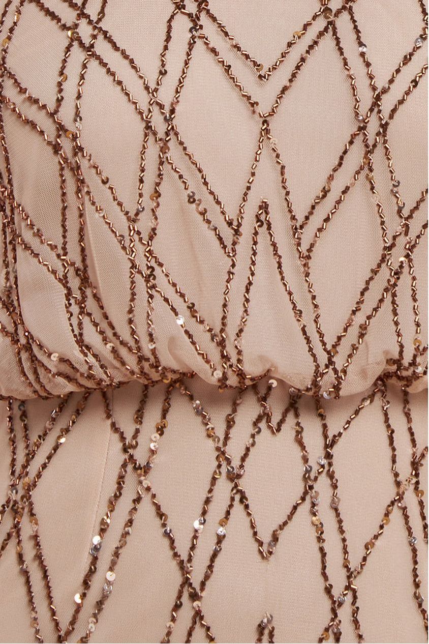 Goddiva Racer Neck Sleeveless Hand Embellished Sequin Maxi Dress - Champagne