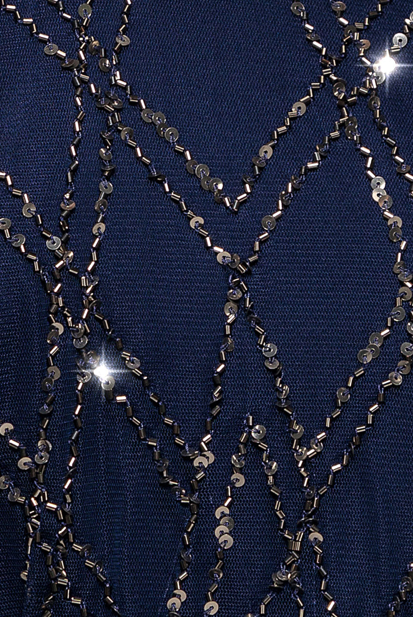 Goddiva Racer Neck Sleeveless Hand Embellished Sequin Maxi Dress - Navy Blue