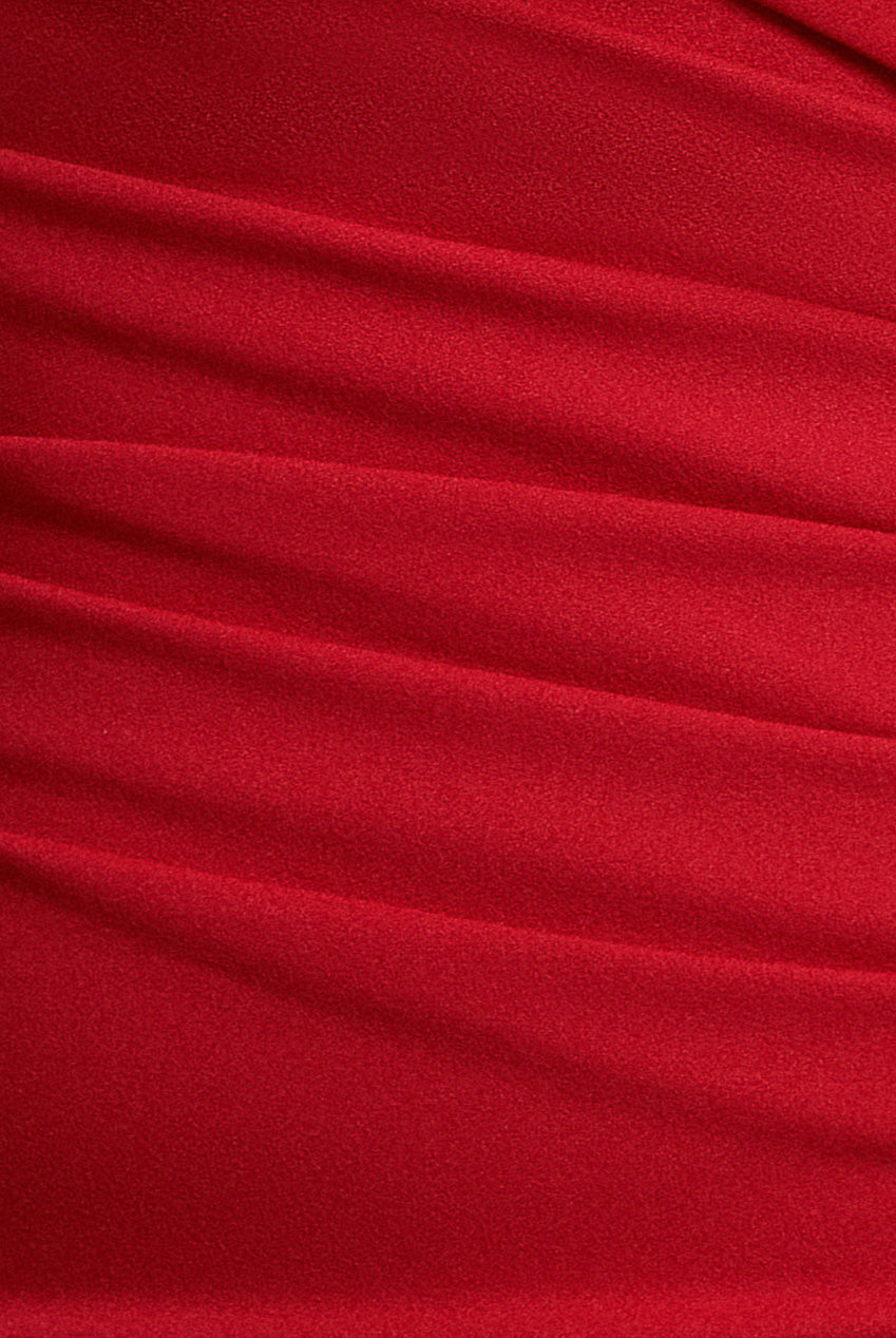 Goddiva Plus Scuba Crepe Off Shoulder Front Split Maxi Dress - Red