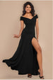Goddiva Scuba Crepe Off Shoulder Front Split Maxi Dress - Black