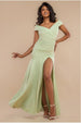 Goddiva Scuba Crepe Off Shoulder Front Split Maxi Dress - Sage Green