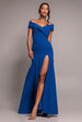 Goddiva Scuba Crepe Off Shoulder Front Split Maxi Dress  - Royal Blue
