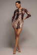 Goddiva Boat Neck Full Sleeve Sequin Midi Dress - Champagne