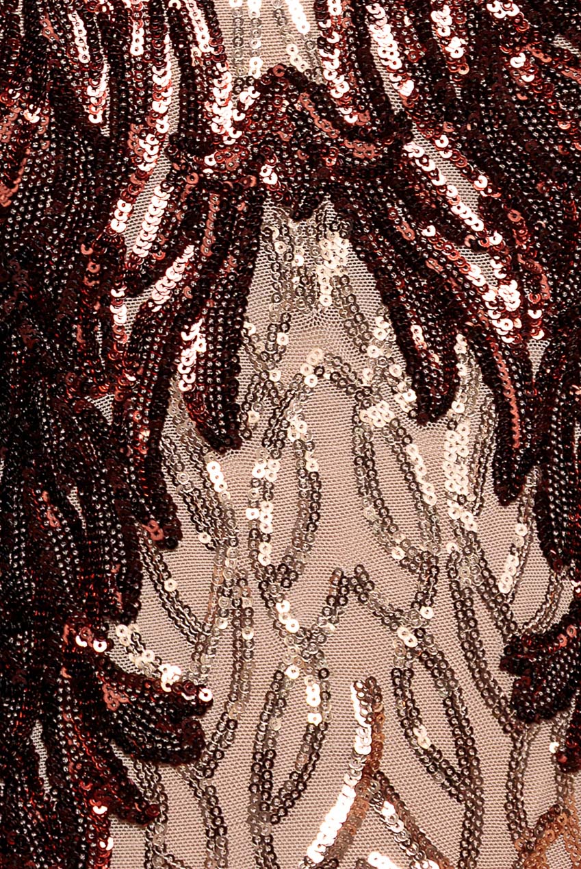 Goddiva Boat Neck Full Sleeve Sequin Midi Dress - Champagne