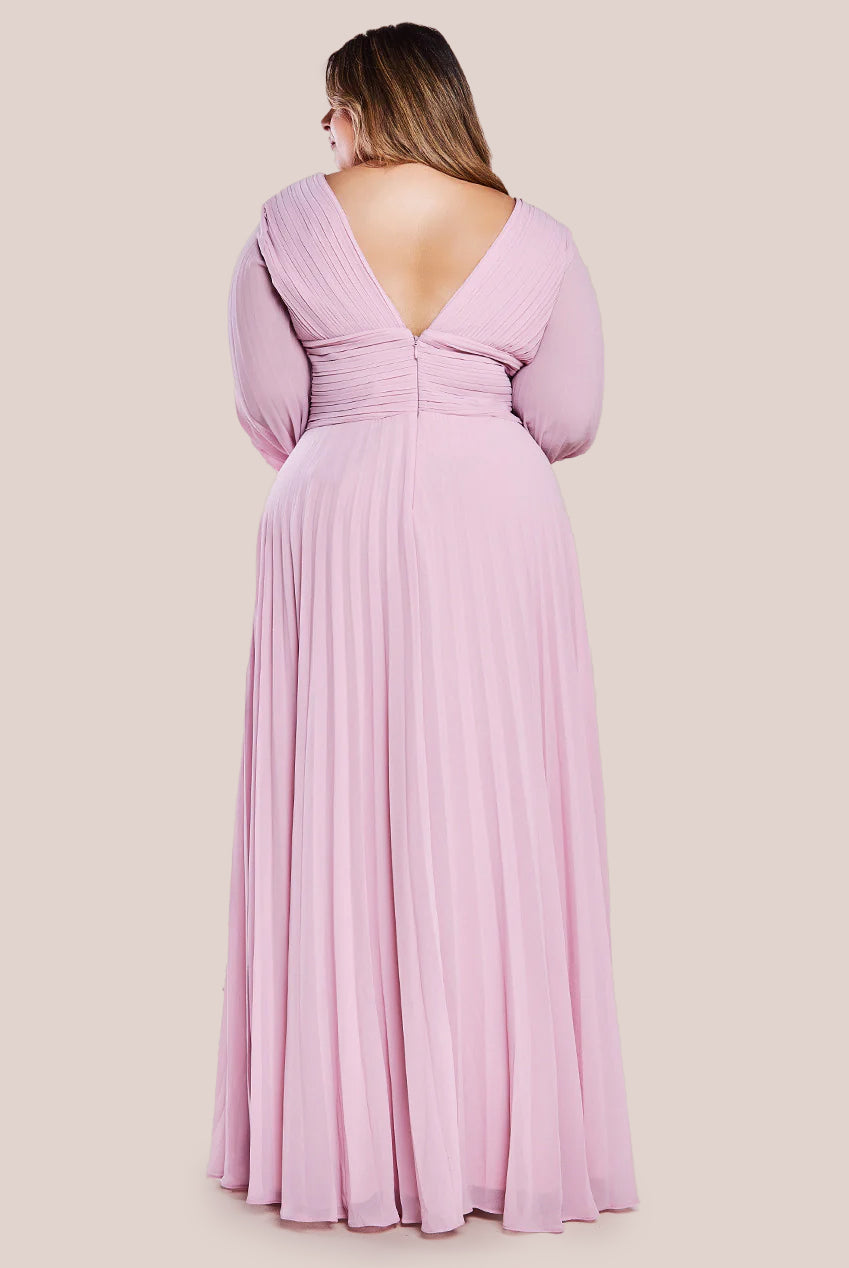 Goddiva Plus Balloon Sleeve Chiffon Maxi Dress - Pink