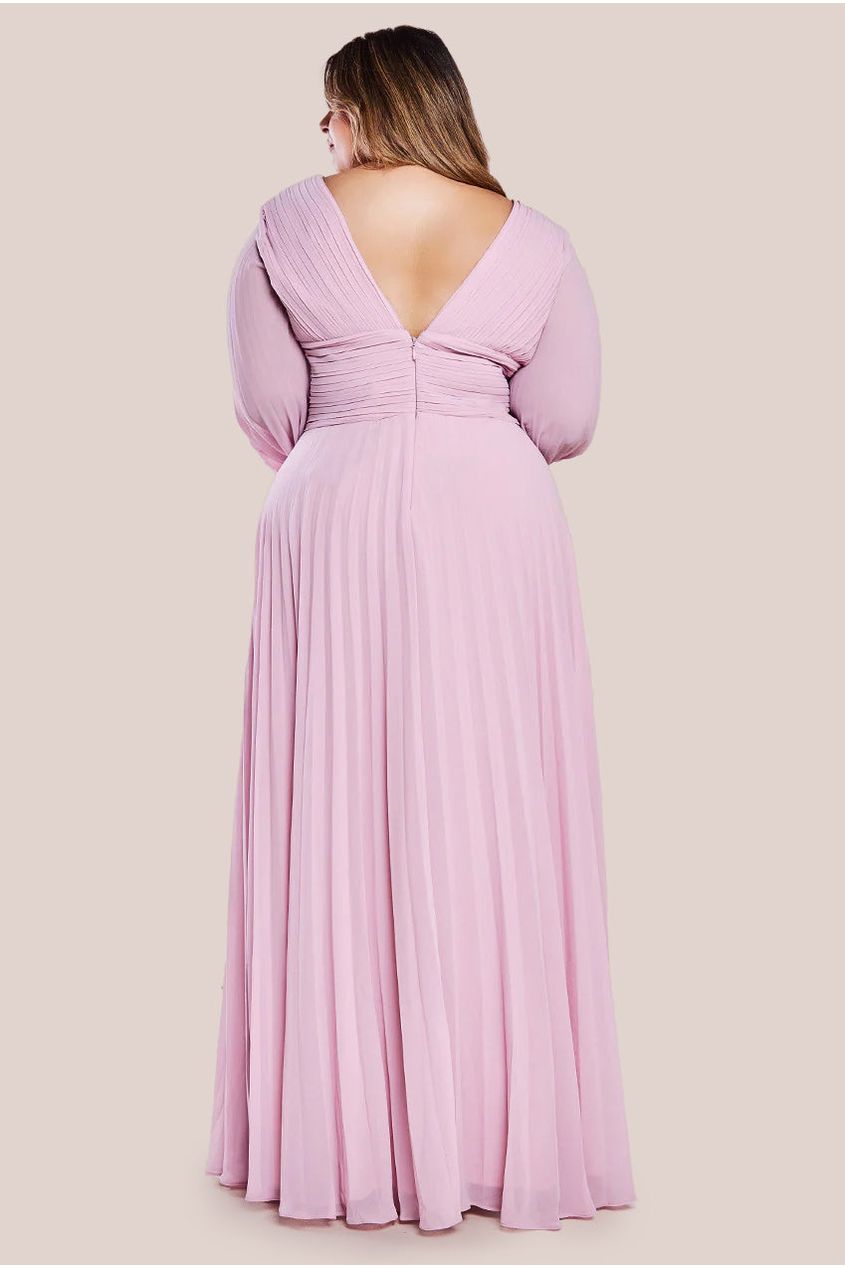 Goddiva Plus Balloon Sleeve Chiffon Maxi Dress - Pink