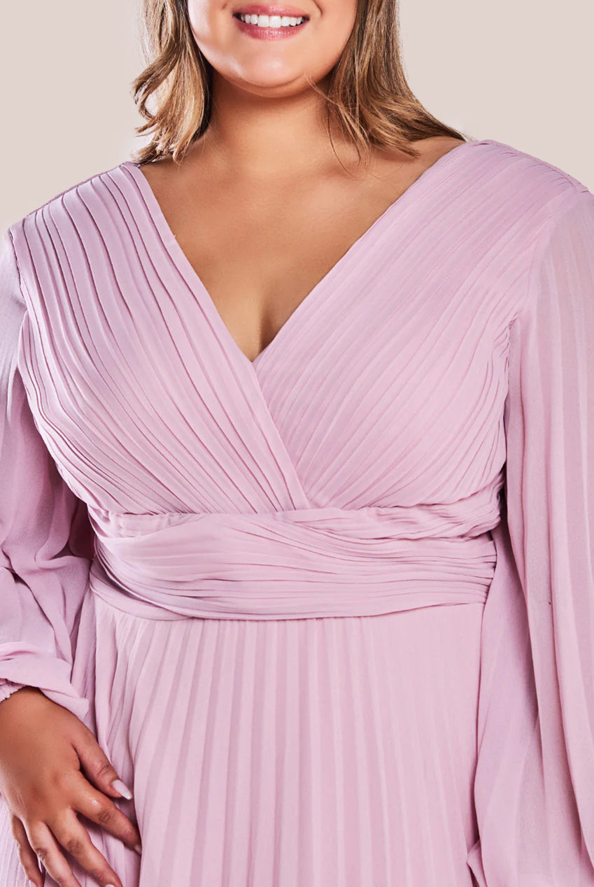 Goddiva Plus Balloon Sleeve Chiffon Maxi Dress - Pink