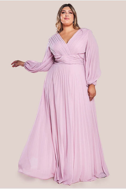 Goddiva Plus Balloon Sleeve Chiffon Maxi Dress - Pink