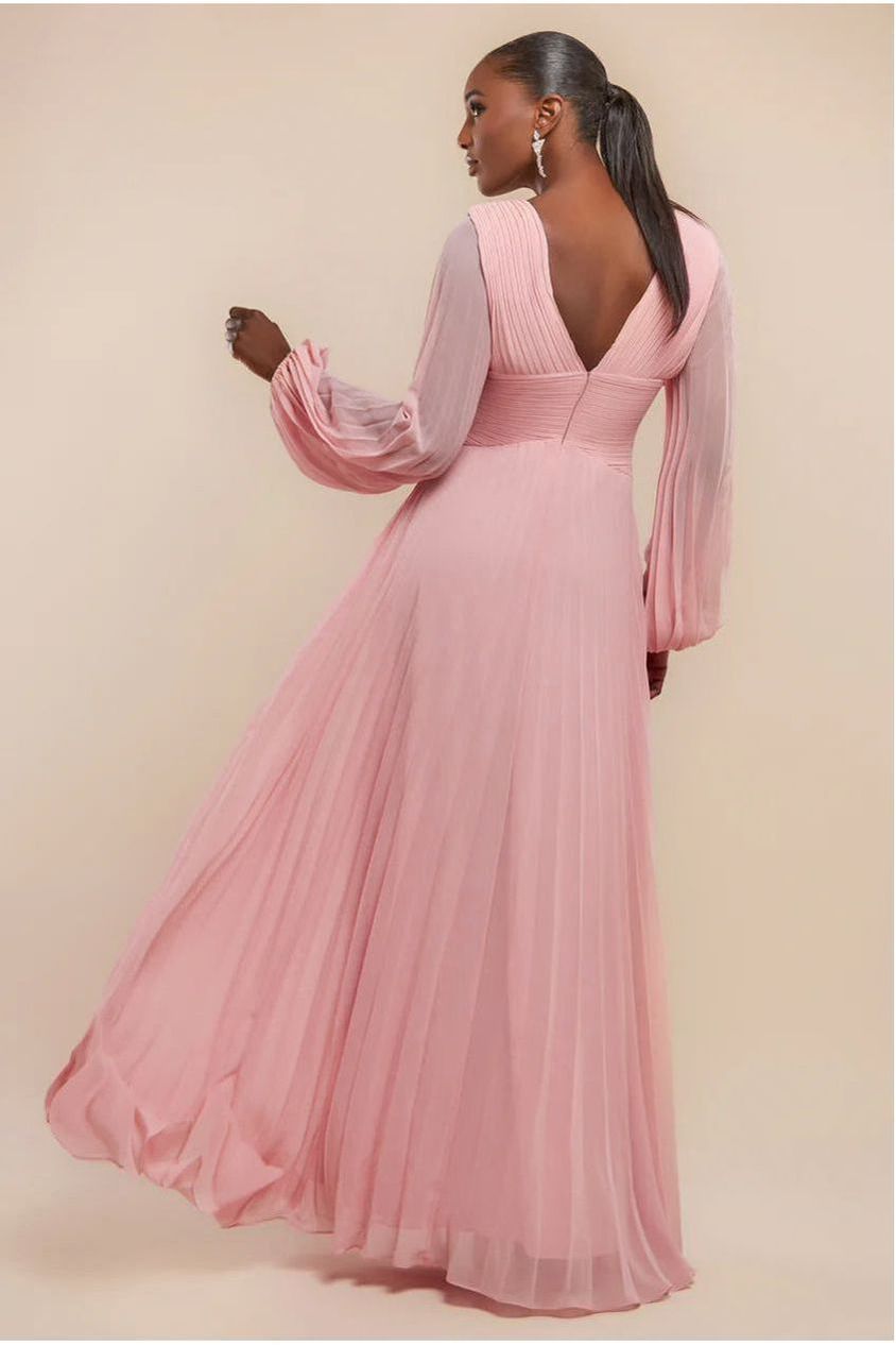Goddiva Balloon Sleeve Chiffon Maxi Dress - Blush Pink