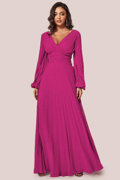 Goddiva Balloon Sleeve Chiffon Maxi Dress - Magenta