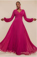 Goddiva Balloon Sleeve Chiffon Maxi Dress - Magenta