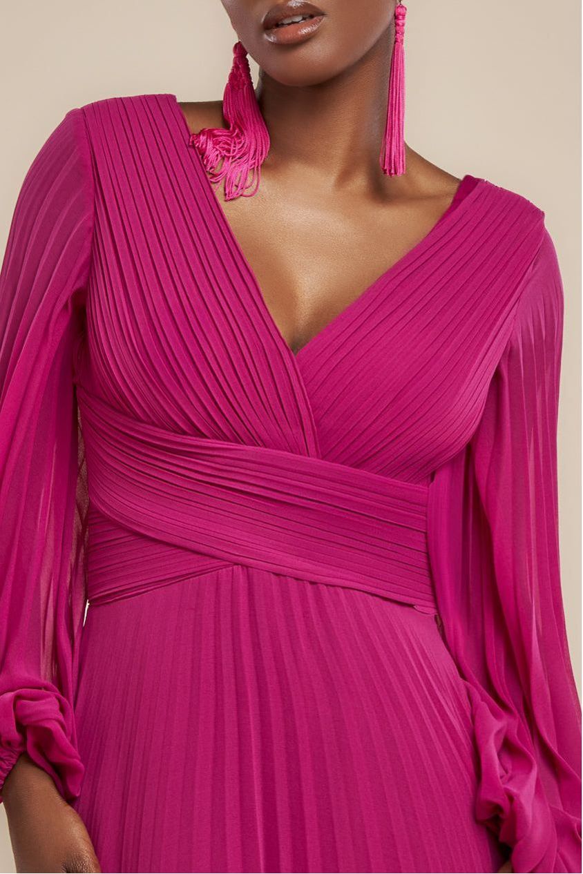 Goddiva Balloon Sleeve Chiffon Maxi Dress - Magenta