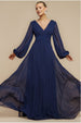 Goddiva Balloon Sleeve Chiffon Maxi Dress - Navy Blue