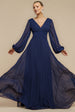 Goddiva Balloon Sleeve Chiffon Maxi Dress - Navy Blue