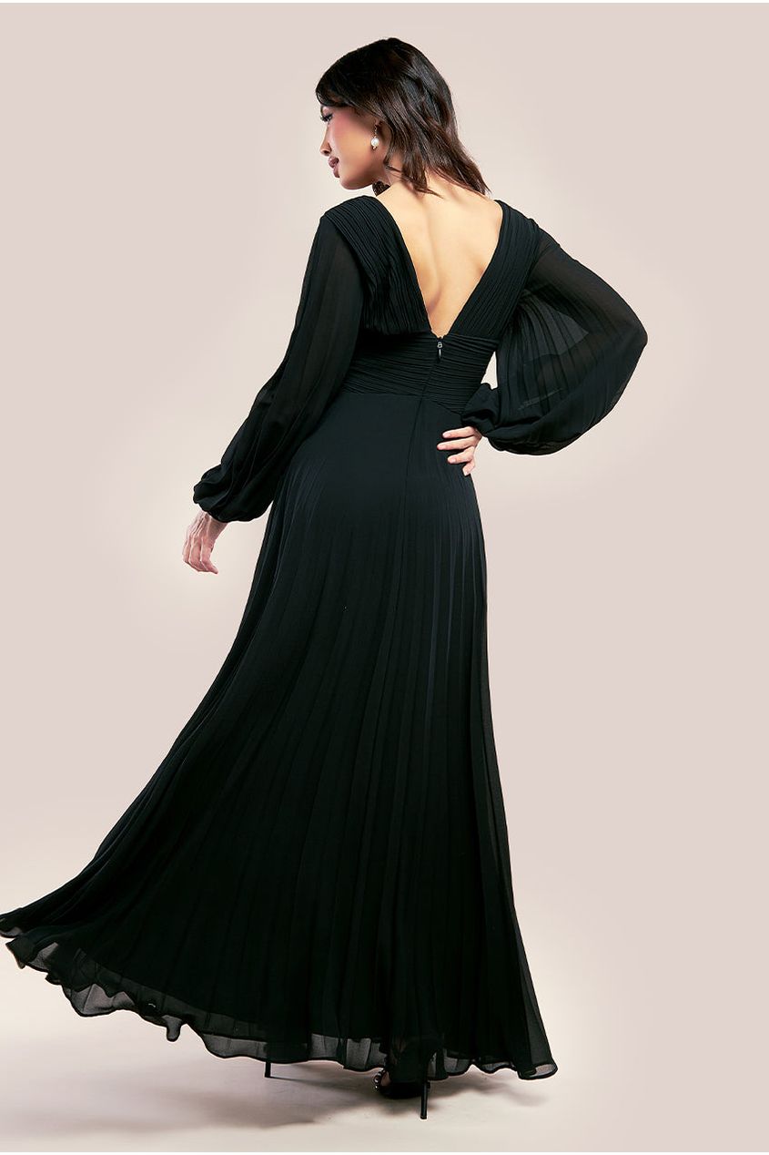 Goddiva Balloon Sleeve Chiffon Maxi Dress - Black