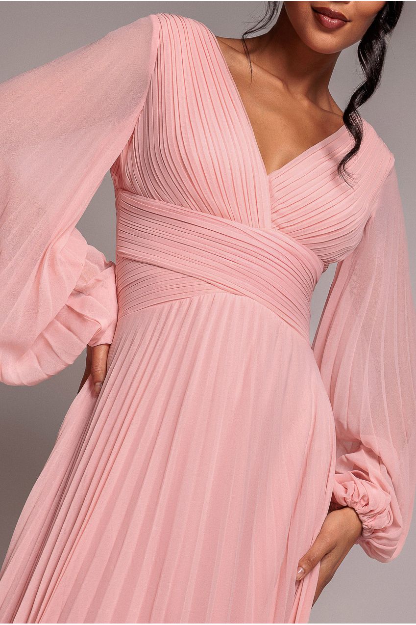 Goddiva Balloon Sleeve Chiffon Maxi Dress - Blush Pink