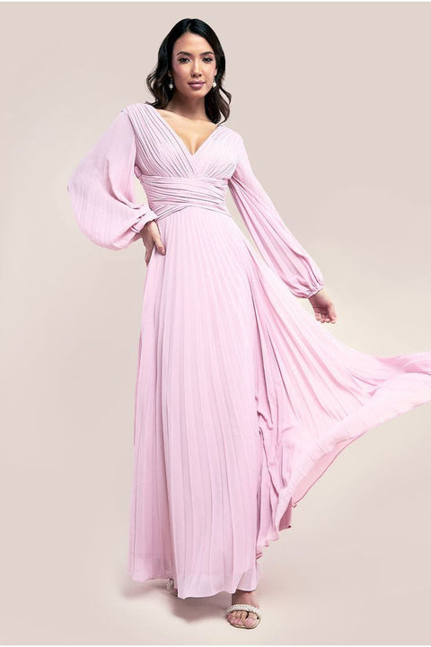 Goddiva Balloon Sleeve Chiffon Maxi - Pink