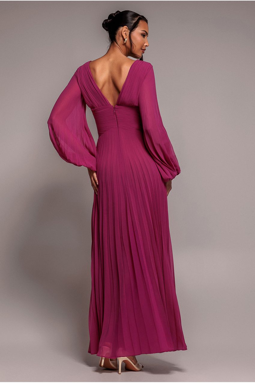Goddiva Balloon Sleeve Chiffon Maxi Dress - Magenta