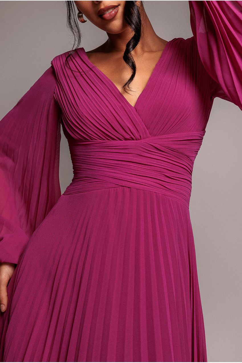Goddiva Balloon Sleeve Chiffon Maxi Dress - Magenta