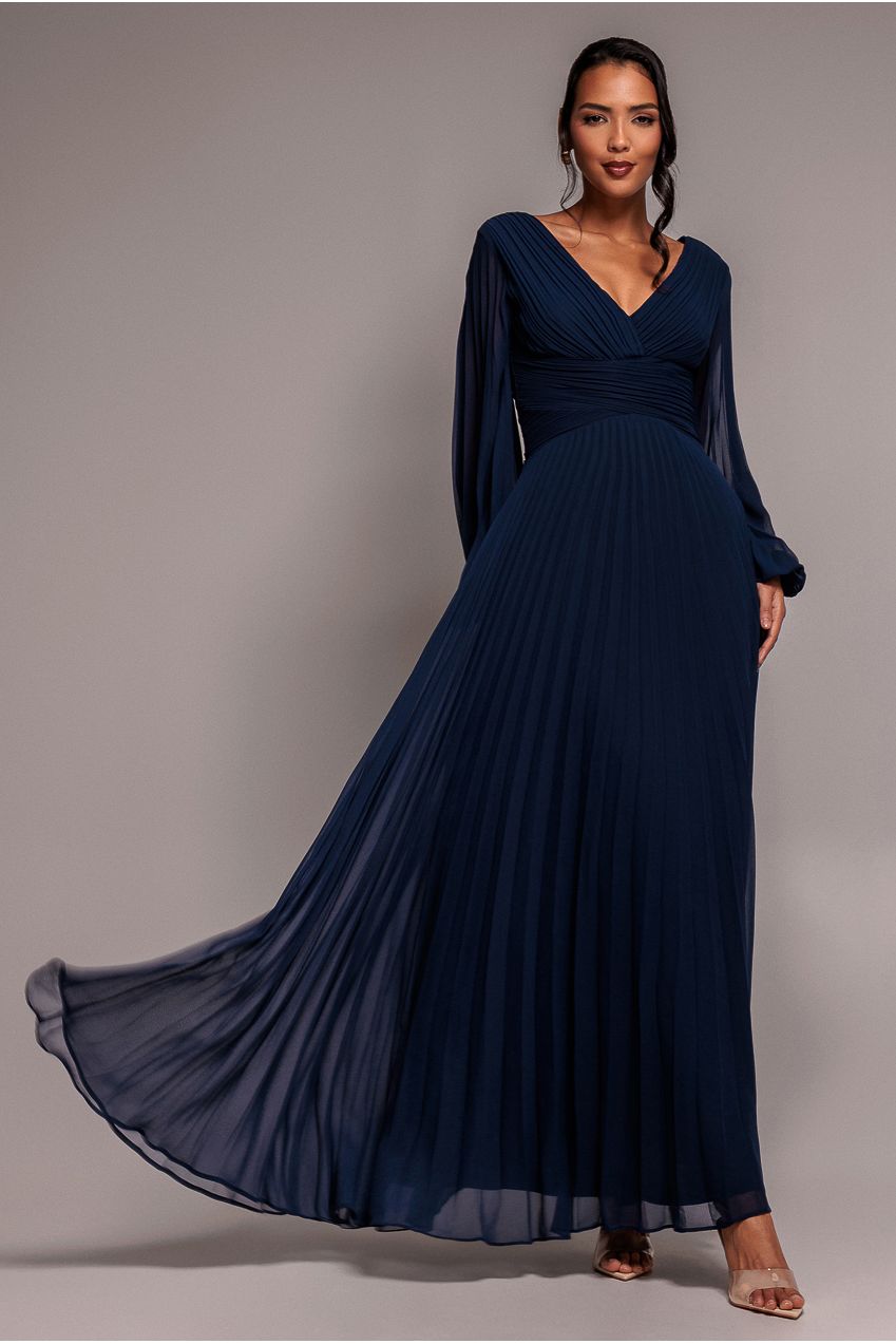goddiva balloon sleeve chiffon maxi dress reviews Balloon Sleeve Chiffon Maxi Dress - Navy Blue