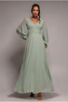 Goddiva Balloon Sleeve Chiffon Maxi Dress  - Sage Green