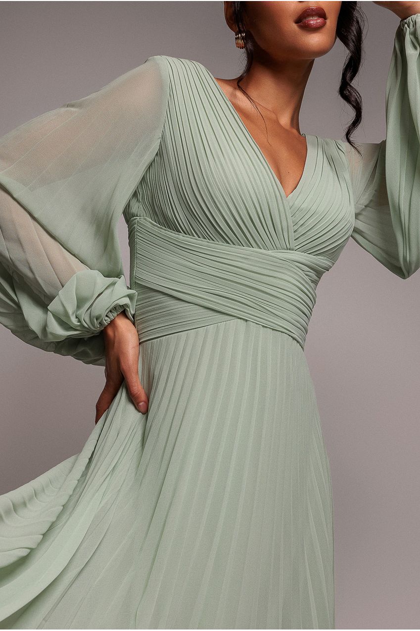 Goddiva Balloon Sleeve Chiffon Maxi Dress  - Sage Green