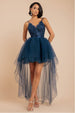 Goddiva High Low Tulle Mini With Lace Bodice - Navy