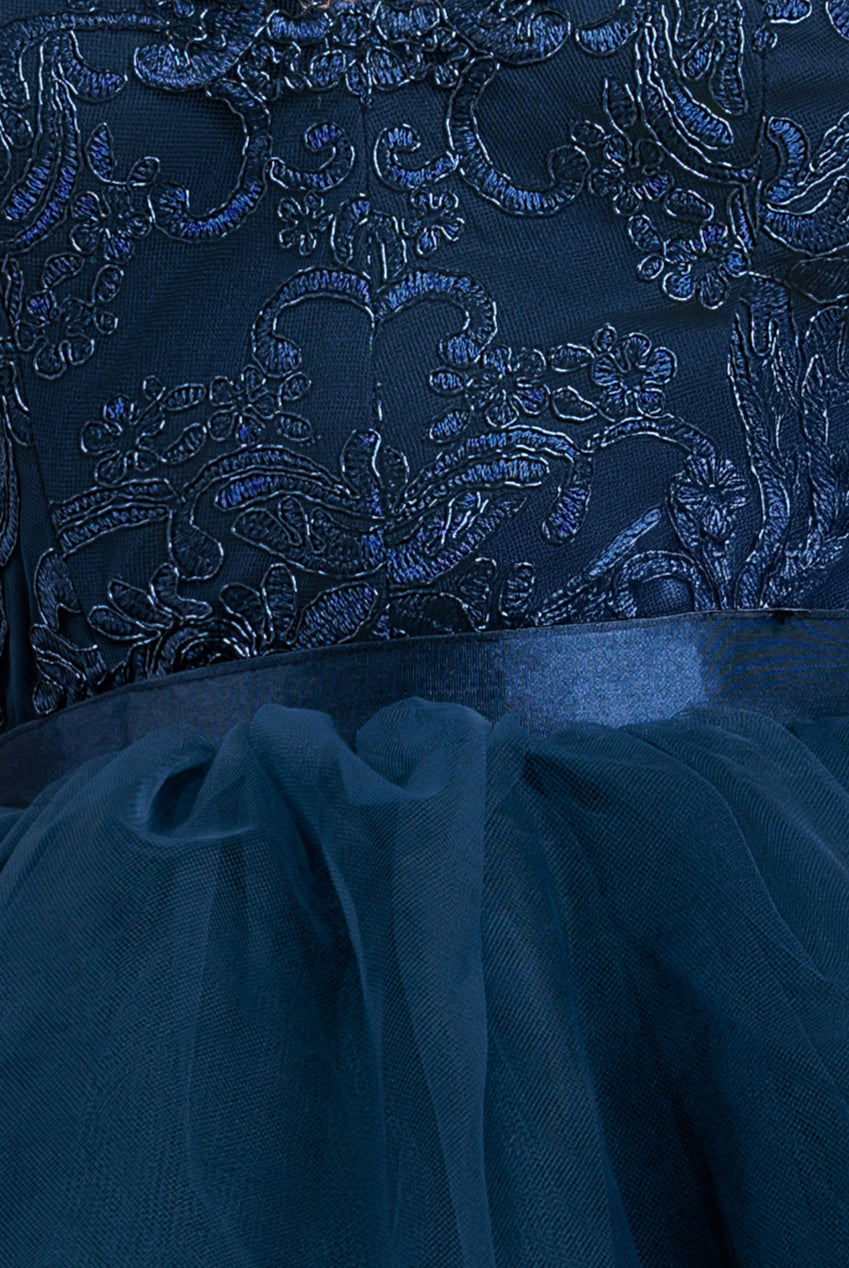 Goddiva High Low Tulle Mini With Lace Bodice - Navy