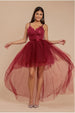 Goddiva High Low Tulle Mini With Lace Bodice - Wine